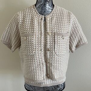 Ann Taylor Petites Cream, Gold and Tan Textured Sweater TwinSet Size MP